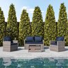 Flash Furniture 4 Piece Lt Gray Patio Set with Navy Back Pillows JJ-S351-GYNV-GG